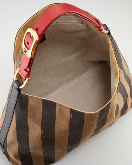 Fendi Pequin Hobo Bag, Red/Tobacco/Black